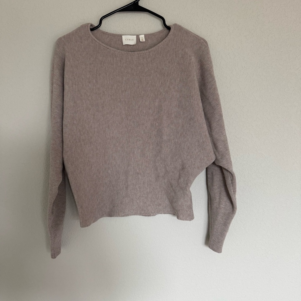 Cyrus Batwing Waffle Knit Sweater Beige Oatmeal Neutral Long Sleeve Top